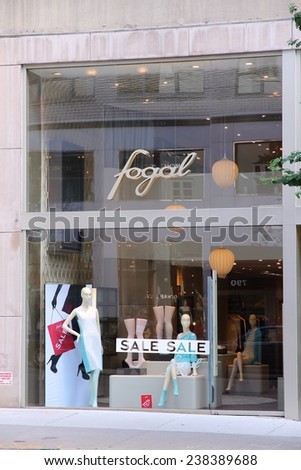 NEW YORK, USA - JULY 2, 2013: Fogal store in New York. Fogal is a luxury brand of tights, stockings and socks existing since 1921.