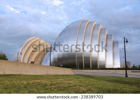 KANSAS CITY, USA - JUNE 25, 2013: Kauffman Center for the Performing Arts building in Kansas City, Missouri. Famous building was completed in 2011 and is an example of Structural Expressionism.