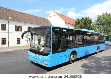 BUDAPEST, HUNGARY - JUNE 21, 2014: City bus in Budapest. It is part of BKK public transport system which serves 1.4 billion annual rides (2011).