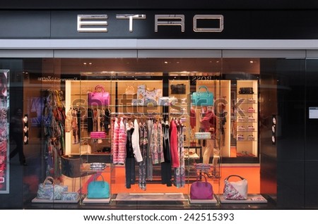 MUNICH, GERMANY - APRIL 1, 2014: Etro store at Munich International Airport in Germany. The fashion company founded in 1968 has 200 stores around the world.