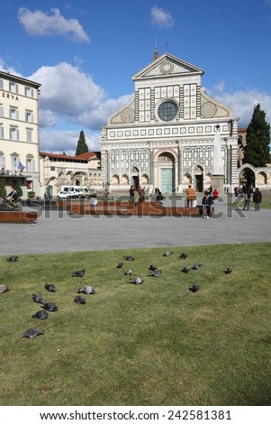 FLORENCE, ITALY - OCTOBER 19, 2009: People visit Basilica Santa Maria Novella in Florence, Italy. Florence is one of most visited cities in Italy with 4.47 million arrivals in 2011.