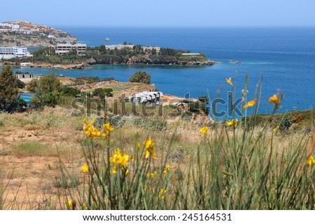 Coast of Crete island in Greece. Hotels in Agia Pelagia.