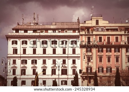 Rome, Italy - Street view and Mediterranean architecture. Cross processed color style - retro image filtered tone.