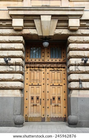 Budapest, Hungary - old residential architecture. Wooden door.