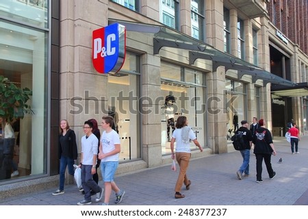 HAMBURG, GERMANY - AUGUST 28, 2014: People visit Peek and Cloppenburg store, Hamburg. The company founded in 1900 employs 13,700 people (2010) and runs apparel department stores.