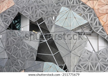 MELBOURNE, AUSTRALIA - FEBRUARY 8, 2009: Modern architecture at Federation Square in Melbourne. The square is a public space created in 2002 in the heart of Melbourne.