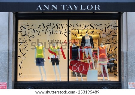NEW YORK, USA - JULY 3, 2013: Ann Taylor fashion store in 5th Avenue, New York. As of 2012 Ann Taylor had 981 stores under brands Ann Taylor and Loft.