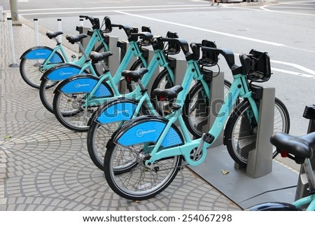 SAN FRANCISCO, USA - APRIL 8, 2014: Bay Area Bike Share station in San Francisco, USA. BABS started in 2013, has 70 stations and 700 bicycles.