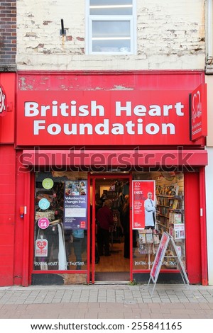 BOLTON, UK - APRIL 23, 2013: British Heart Foundation store in Bolton, UK. The charity has some 700 shops in the UK.