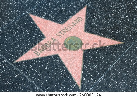 LOS ANGELES, USA - APRIL 5, 2014: Barbra Streisand star at famous Walk of Fame in Hollywood. Hollywood Walk of Fame features more than 2,500 stars with inscribed celebrity names.