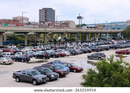 PHILADELPHIA, USA - JUNE 11, 2013: Multiple cars parked in Philadelphia. As of 2012 Philadelphia is the 5th most populous city in the US with 1,547,607 citizens.
