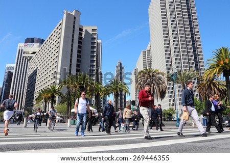 SAN FRANCISCO, USA - APRIL 9, 2014: People visit downtown San Francisco, USA. San Francisco is the 4th most populous city in California (837,442 people in 2013).