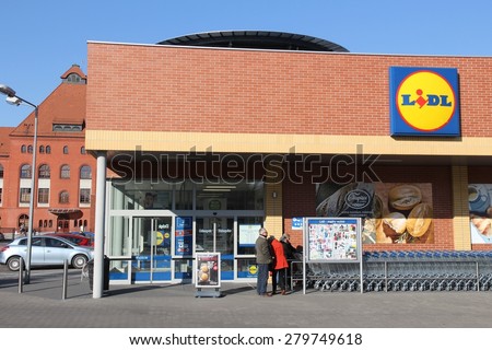 SIEMIANOWICE SLASKIE, POLAND - MARCH 9, 2015: People visit Lidl discount store in Siemianowice Slaskie. Lidl is present in 29 European countries, with more than 500 locations in Poland.