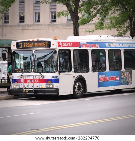 PHILADELPHIA, UNITED STATES - JUNE 11, 2013: People ride SEPTA bus in Philadelphia. SEPTA served almost 321 million rides in 2010.