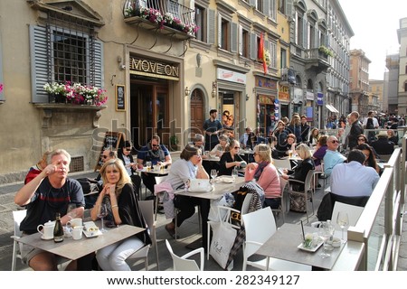 FLORENCE, ITALY - APRIL 30, 2015: People dine out in Florence, Italy. Italy is visited by 47.7 million tourists a year (2013).
