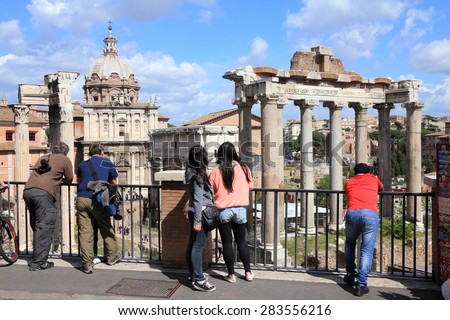 ROME, ITALY - APRIL 8, 2012: People visit Roman Forum in Rome. According to official data Rome was visited by 12.6 million people in 2013.