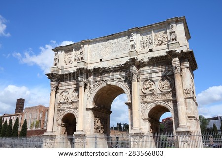 Arch of Constantine in Rome, Italy. Ancient triumphal arch on Palatine Hill.