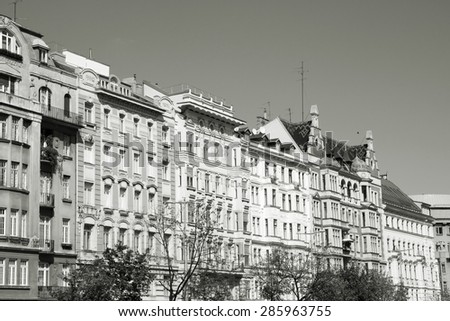 Vienna residential architecture. Black and white retro style.