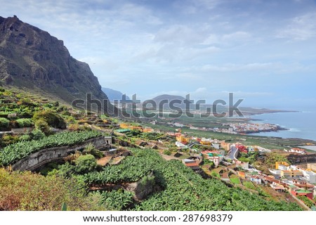 Tenerife, Canary Islands, Spain - landscape of Buenavista del Norte (North coast). Banana plantations.