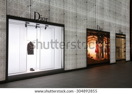 NAGOYA, JAPAN - APRIL 27, 2012: Dior store in Nagoya, Japan. The fashion company was founded in 1946. It had 4.2 billion EUR of operating income in 2010.
