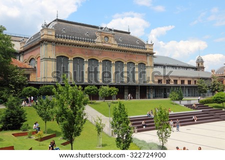 BUDAPEST, HUNGARY - JUNE 19, 2014: People visit Nyugati Railway Station (Western) in Budapest. It is the largest city in Hungary and 9th largest in the EU (3.3 million people).