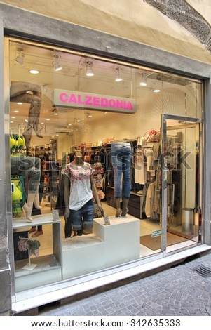 LUCCA, ITALY - APRIL 29, 2015: Calzedonia fashion store in Lucca, Italy. Calzedonia Group includes Calzedonia stores, Intimissimi, Tezenis and Falconeri shops.