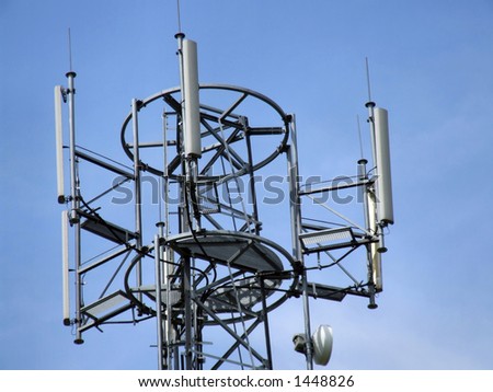 Cell tower top antennae. Mobile telephony & telecommunication - GSM technology.