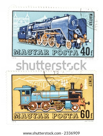 Collectible stamps from Hungary. Set with train engines.