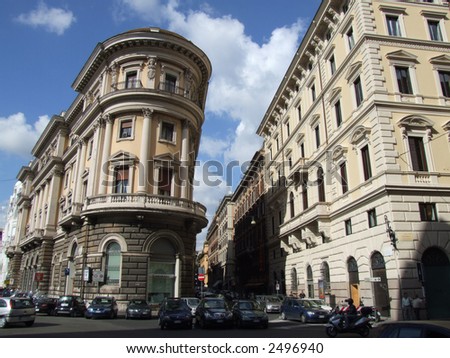 City downtown in Rome. Italian capital city - buildings and cars.