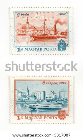 Collectible stamps from Hungary. Set with old Budapest views, showing the change from 1872 to 1972 - over 100 years period.