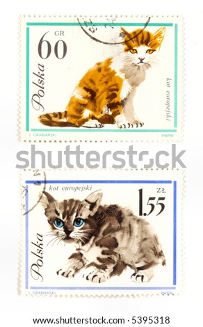 Collectible stamps from Poland. Set with cats.