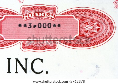 Old stock certificate of an American corporation. 3000 shares.