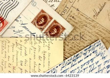 Vintage Postcards on Set Of Vintage Postcards With Nice Hand Writing Stock Photo 6423139