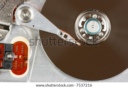 Inside of a hard disk - modern data storage technology.