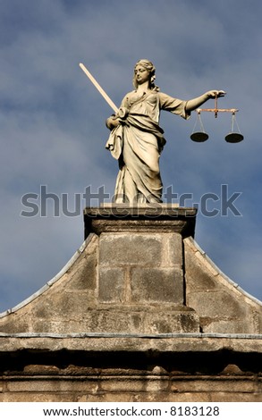 Statue of Justice on Dublin Castle wall.