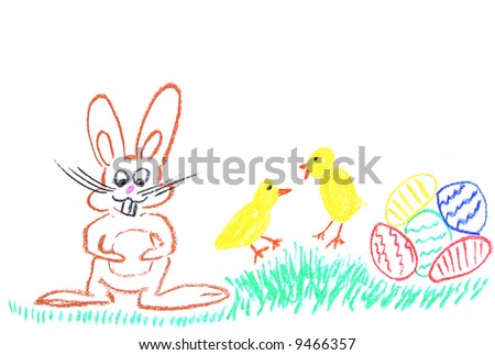 easter bunnies and chicks and eggs. Easter bunny, chickens and