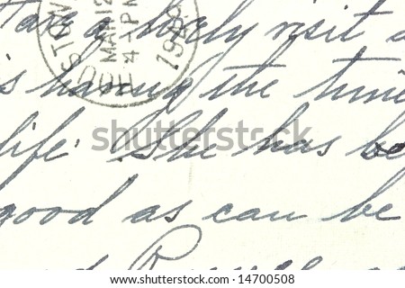 Vintage hand writing on a letter. Old yellowish paper with visible structure. Pen ink. Houston postmark from 1949.