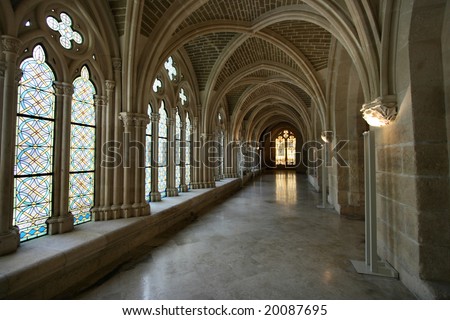 Interior - corridor of cathedral in Burgos, Castilia, Spain. Old Catholic landmark listed on UNESCO World Heritage List.