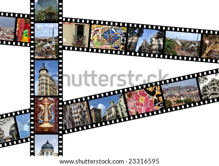 Film strips with travel photos. Barcelona, Spain. All photos taken by me, filmstrip illustration made by me.