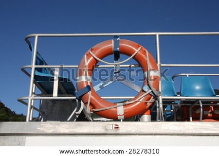 Small passenger ferry - lifebelt. Marine rescue equipment.