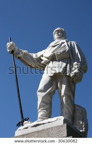 Robert Falcon Scott - famous English explorer of Antarctica, captain of Royal Navy. Statue in Christchurch, New Zealand.