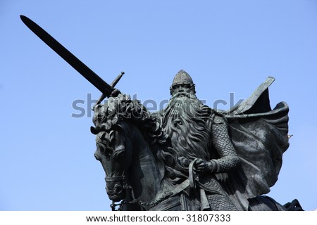 Famous historic hero of Spain: El Cid also known as Rodrigo (or Ruy) Diaz de Vivar. Statue in Burgos town.