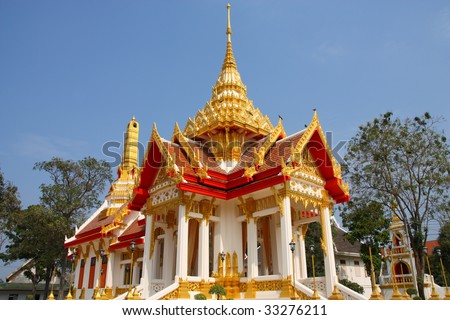 Buddhist Architecture on Thai Buddhist Temple In Kanchanaburi  Thailand  Golden Architecture