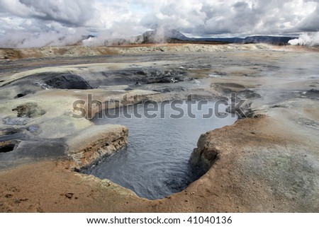 Namafjall, Hverir area in Iceland. Volcanic activity - boiling mud and sulphuric formations.