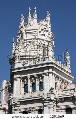 Beautiful architecture in Madrid. Palace of Telecommunications - former post office serving as the city hall.