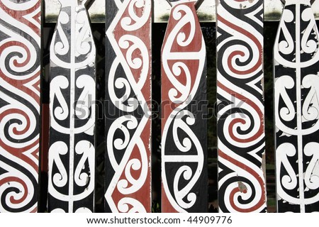stock photo Maori painted decorations in Rotorua New Zealand