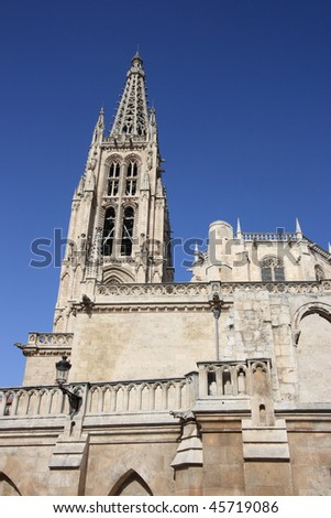 Famous cathedral in Burgos, Castile, Spain. Old Catholic landmark listed on UNESCO World Heritage List.