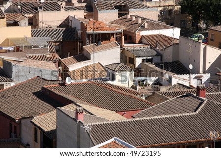 Mediterranean red roofed architecture - aerial view in Toledo, Spain