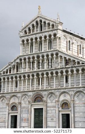 Pisa, Tuscany, Italy. Facade of famous cathedral. UNESCO World Heritage List landmark.