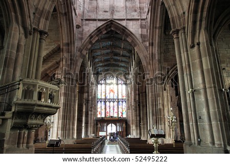 Coventry in West Midlands, England. Interior of medieval Holy Trinity Church. Anglican church parish.